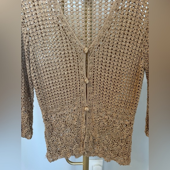 ❤️ Laura Plus Tan Crochet Cardigan 1X fits smaller does have stretch - Picture 7 of 8